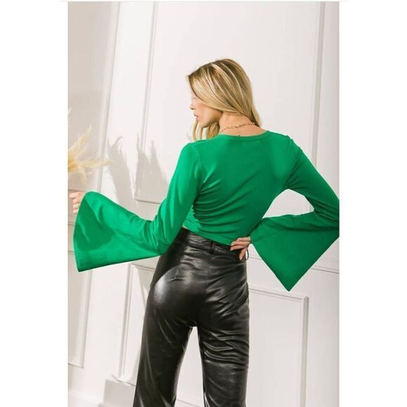 Unique Vintage Jealous Tomato Green Wrap Sweater Crop Top Size M - Picture 6 of 10